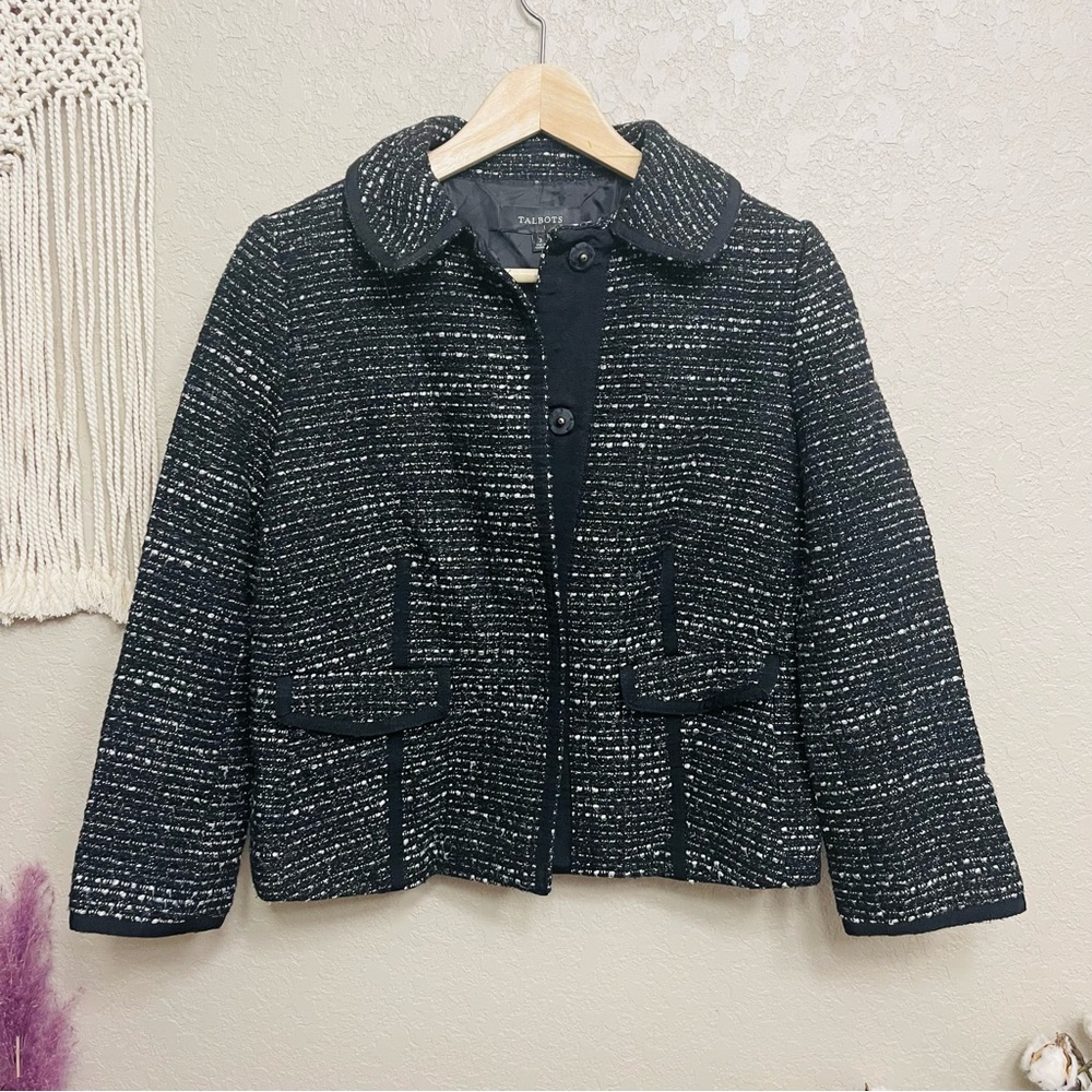 Talbots black and silver tweed jacket sz 2